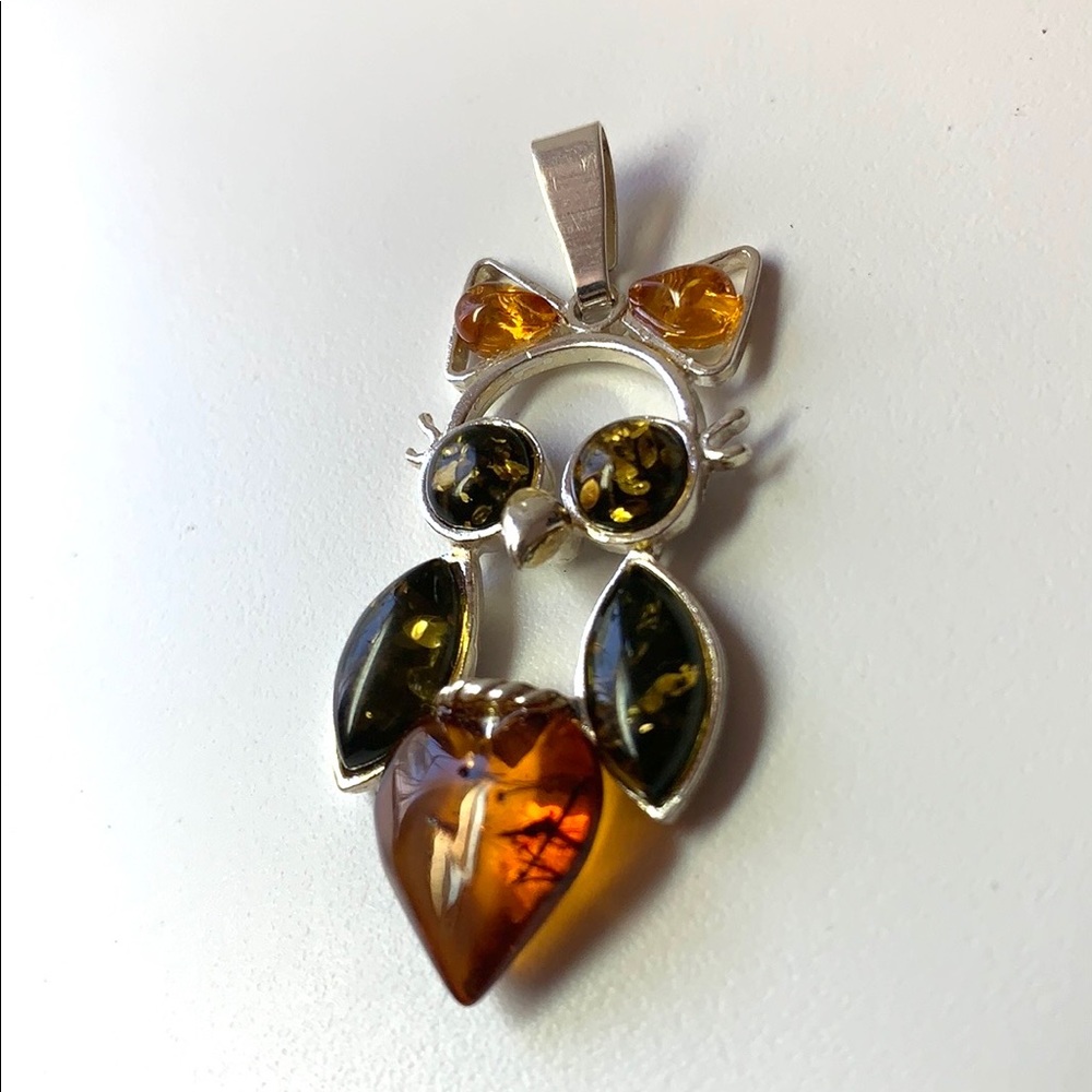 Green and orange owl 🦉 Baltic Amber pendant